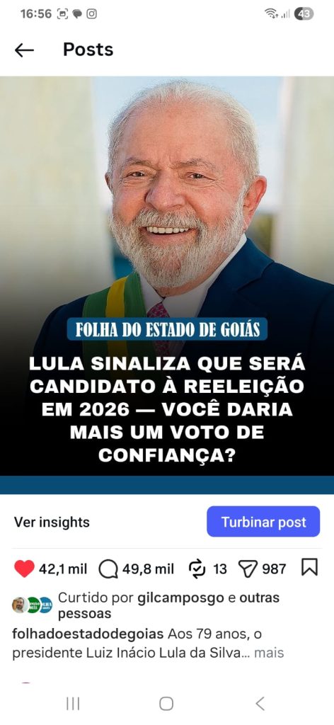 Post no Instagram do Folha do Estado de Goiás 3