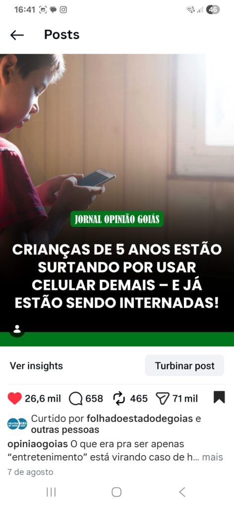 Post no Instagram do Jornal Opinião Goiás 2