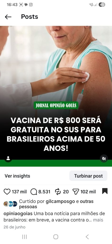 Post no Instagram do Jornal Opinião Goiás 3