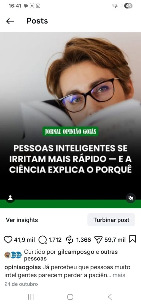 Post no Instagram do Jornal Opinião Goiás